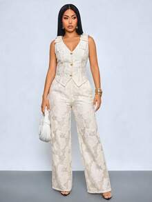 SOLERSUN Elegant Commute Birthday Party Outing Suit Set, Premium Jacquard Fabric, Women's Spring/Summer Cream - Apricot - View 5