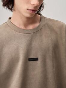 Men's Street Style Air Layer Suede Flocked Loose Dropped Shoulder Round Neck Short Sleeve T-Shirt, 2000s Style - Brown - View 8