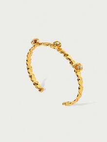 Glisma 18k Gold Plated Gem Twisted Simple Delicate Bracelet,Premium/Old Money/Classy,Summer/Beach/Prom/Party,Layered/Gemstone/Beaded/Crystals,Sexy/Vintage,For Mom/Women/Girl/Mother - Yellow Gold - View 2