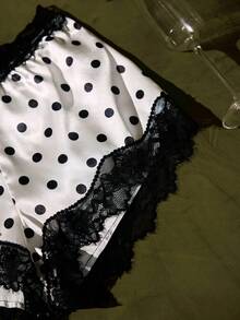 SilkySpell Lace Trim Polka Dot Print Faux Silk Sexy Pajama Shorts - Multicolor - View 4