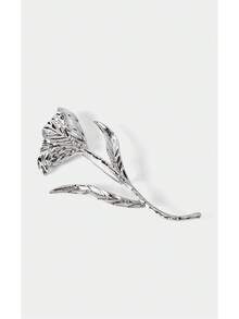 Noxbound 1pc Retro Exaggerated Metal Leaf Brooch, Fashionable Luxurious Floral Accessory, Suitable For Women's Daily Wear And Formal Events - Silver - View 4
