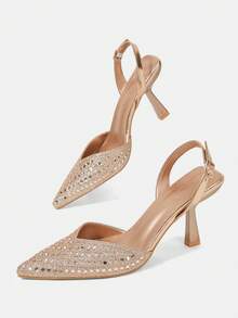 CUCCOO HITCHD Ladies Pointed Rose Gold Pulled High Heel Sandals Dinner Wedding Shoes - Rose Gold - View 2