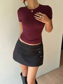 Siren Gaze Napoleon Style Black Skirt Everyday Holiday Autumn Elegant - Black - View 3