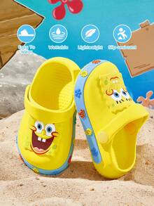 SpongeBob SquarePants | SHEIN 可愛卡通園藝鞋，夏季透氣快乾，輕量耐用 EVA 材質，適合兒童室內外穿著 - 芥末黃 - 查看 1