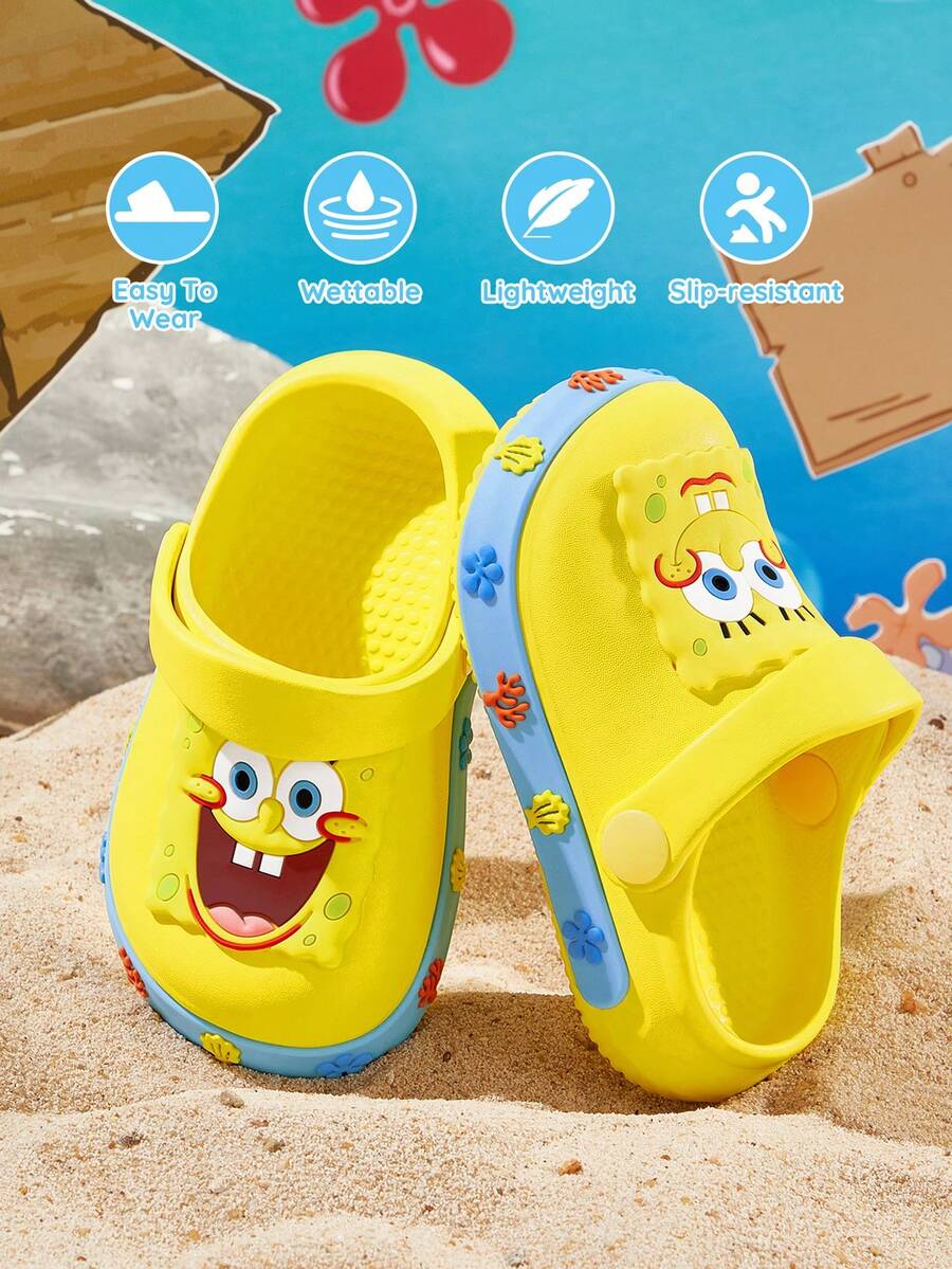 SpongeBob SquarePants | SHEIN 可愛卡通園藝鞋,夏季透氣快乾,輕量耐用 EVA 材質,適合兒童室內外穿著 - 芥末黃 - 查看 1