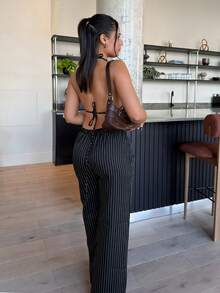 leahseptember 2件組女款休閒純色上衣與長褲套裝 優雅 - 藏蓝色 - 查看 4