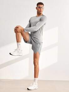 Driftmere Boyfriend Style Men Shorts Set Boyfriend Style Men Contrast Panel Sports Set, Athletic Suit, Tracksuit Workout Gym Set , Lightweight - Grey - View 8