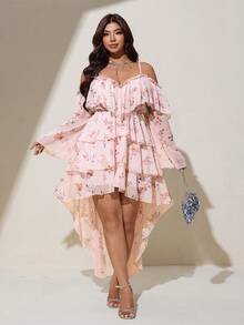 Viva Relle Plus-Size Sexy Resort Off-Shoulder Backless Dress Fall - Pink - View 5