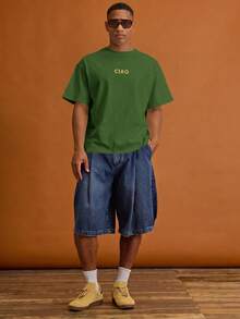 Musero Men Oversized Letter Front Chest Print Short Sleeve T-Shirt Summer Spring Vacation Holiday - Green - View 3