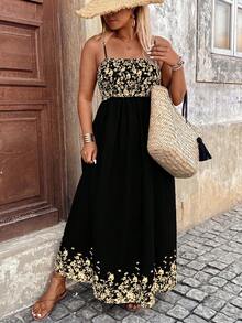 Breezaya Plus Size Spaghetti Strap Spaghetti Strap Print Vacation Dress - Black - View 3