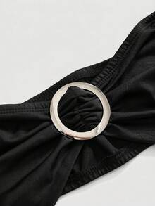 ROMWE Avant 女款復古性感Y2K辣妹廢土風連帽抹胸透視兩件套，黑色夏季萬聖節夜店外出穿搭 - 黑色 - 查看 3