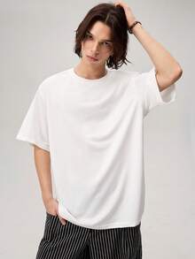 Vaulklash Loose Fit Men's Solid Color Round Neck Short Sleeve Casual T-Shirt - White - View 5