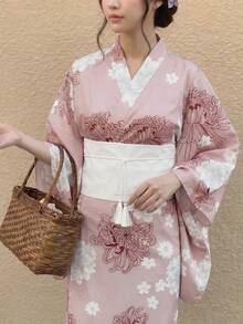 Irokai 日式優雅傳統羅馬風保守復古花卉印花浴衣（不含扇子）度假摩洛哥假期加勒比粉色夏季 - 彩色 - 查看 1