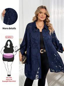 SHEIN CURVE+ 大尺碼雪紡襯衫，長袖飄逸上衣，復古優雅風格，2026秋冬 22W - 綠色 - 查看 1