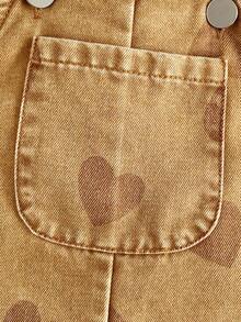 SHEIN Vintaside Kids 1件女嬰藍色牛仔休閒可愛刺繡花卉吊帶連身褲，適合外出與派對 - 棕色 - 查看 7