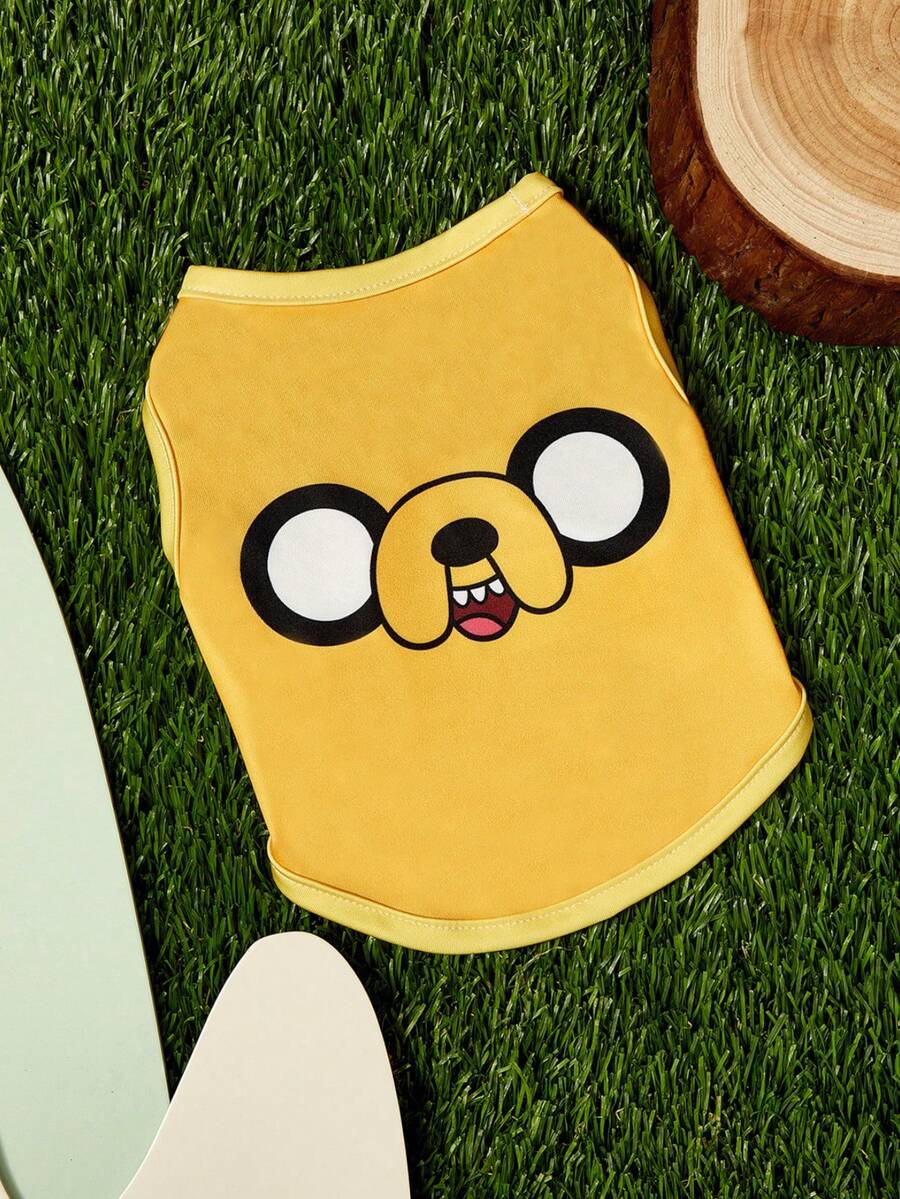 ADVENTURE TIME X PETSIN 1件可愛機器狗字母劍印花寵物背心 黃色 溫柔透氣 防掉毛 無袖寵物衣服 - 黃色 - 查看 1