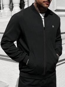 Manfinity CasualCool 男士時尚街頭三角圖案印花拉鍊長袖夾克 - 黑色 - 查看 6
