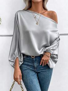 SHEIN 女款素色單肩休閒百搭日常旅行襯衫 - 灰色 - 查看 7