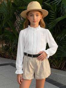 Hapijoa Tween Girl Fall Clothes Tween Girls Collared Short Sleeve Shirt Summer - White - View 6