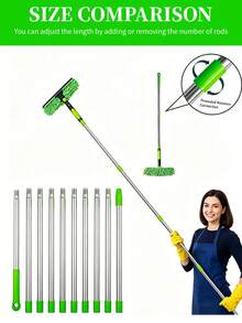 2-In-1 High-Rise Window Cleaning Kit With 10 Extension Rods For High-Rise Glass Wipe And Scraper, Reusable Microfiber Pad, No Power Required, Machine Washable, Ideal Mother's Day Gift - A - View 2