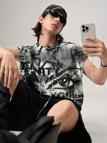 Men's Street Style Loose Graffiti Oversized Print Cropped Tank Top, Suitable For Summer, Holiday - Multicolor - View 7