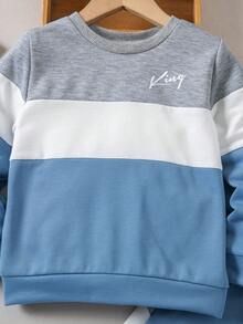 SHEIN 小男孩字母印花條紋拼色長袖衛衣與長褲2件套 - 彩色 - 查看 6