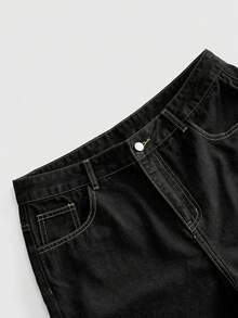 ROMWE MEN 男士寬鬆版型牛仔短褲，附蜘蛛刺繡圖案 - 黑色 - 查看 5