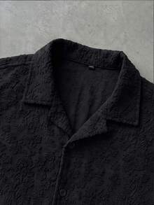 Manfinity Roghcode Men's Solid Color Knitted Jacquard Loose Fit Short Sleeve Shirt, Youth Streetwear Style - Black - View 3