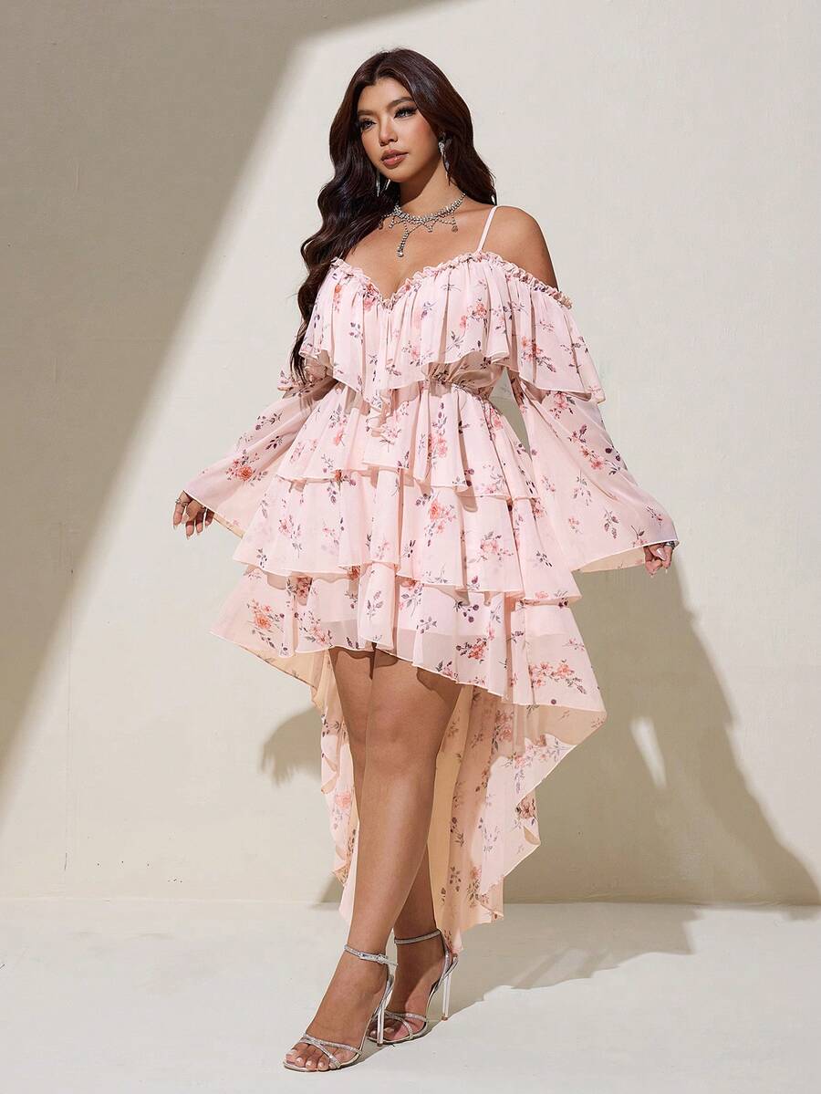 Viva Relle Plus-Size Sexy Resort Off-Shoulder Backless Dress Fall - Pink - View 1