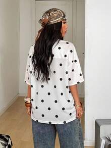 Coolane Women's Summer Streetwear Sporty Sportswear Going Out Everyday Back-To-School Breathable Mesh White With Black Polka Dots Jersey Tees - Black and White - View 6