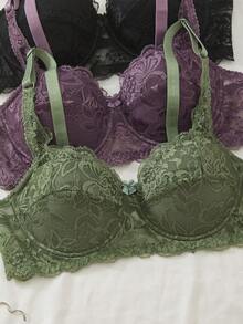 DesireSculpt 3件組極簡風女款鋼圈內衣 性感蕾絲法式浪漫內衣 - 彩色 - 查看 6