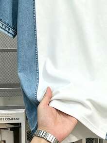 Daypath Men's American Vintage Denim Effect Patchwork Short Sleeve POLO Shirt, Contrast Color Denim Effect Patchwork, Vintage California Style, This One Lets You Easily Wear Street High-End Sense, Suitable For Fashionable Young Men Who Pursue Individuality, Love American Vintage Or Cargo Style Style, And Pay Attention To Design - Multicolor - View 4
