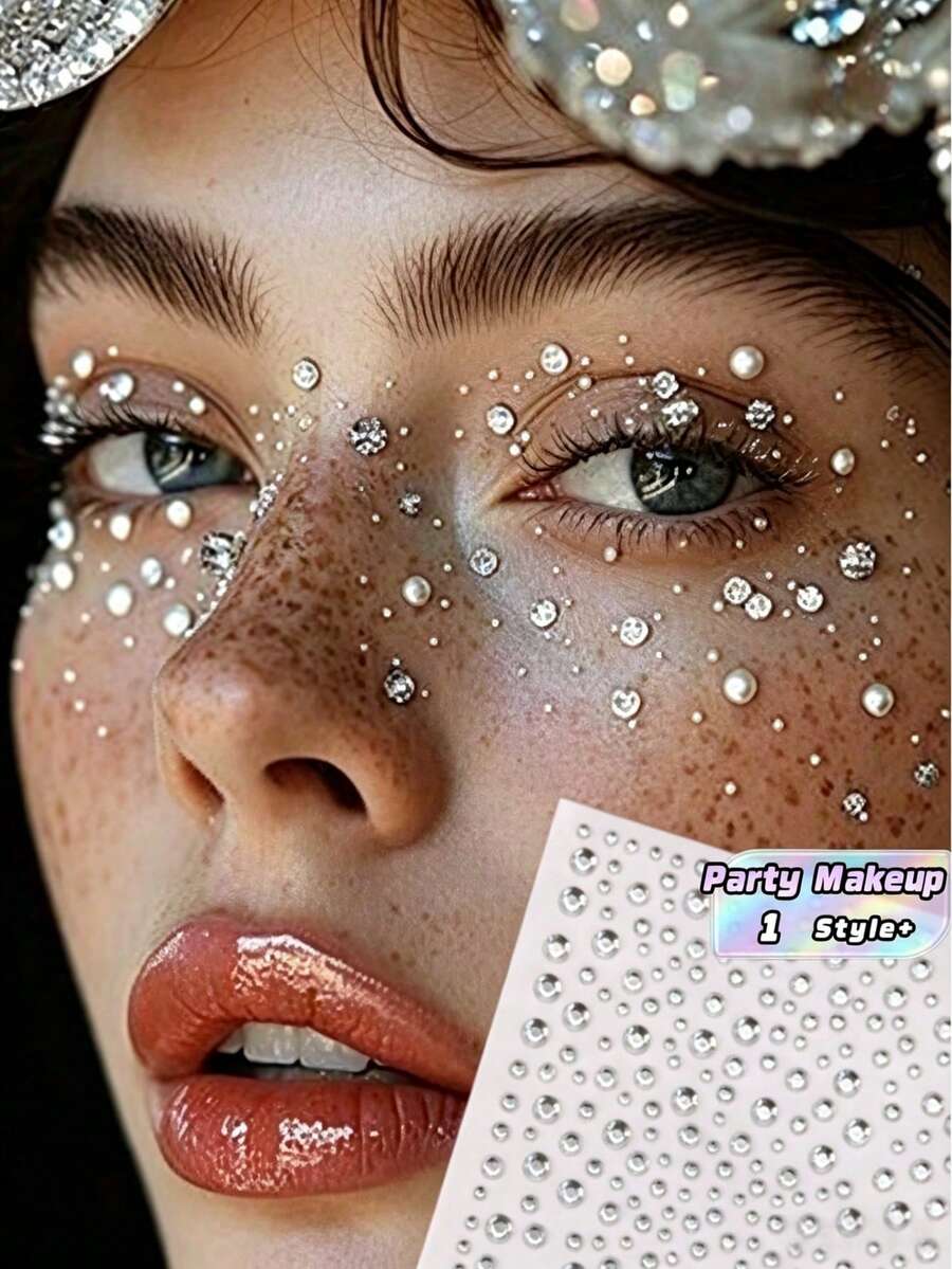 1 Sheet 325pcs Multi-Size 3D Realistic Gem Stickers For Eyes & Face, White Glitter Rhinestone Stickers, Suitable For Makeup, Festivals, Y2K Style Music Festivals DIY Gem Stickers For Eyes & Face, Suitable For Dance Performances, Parties,