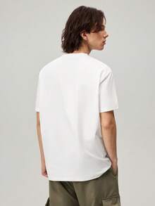 Men's White Knitted Round Neck Short Sleeve T-Shirt - White - View 3