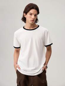 Vaulklash Men Short-Sleeved T-Shirt With Contrast Color And Edging For Casual And Everyday Spring And Summer, For Going Out, For Friends - White - View 1