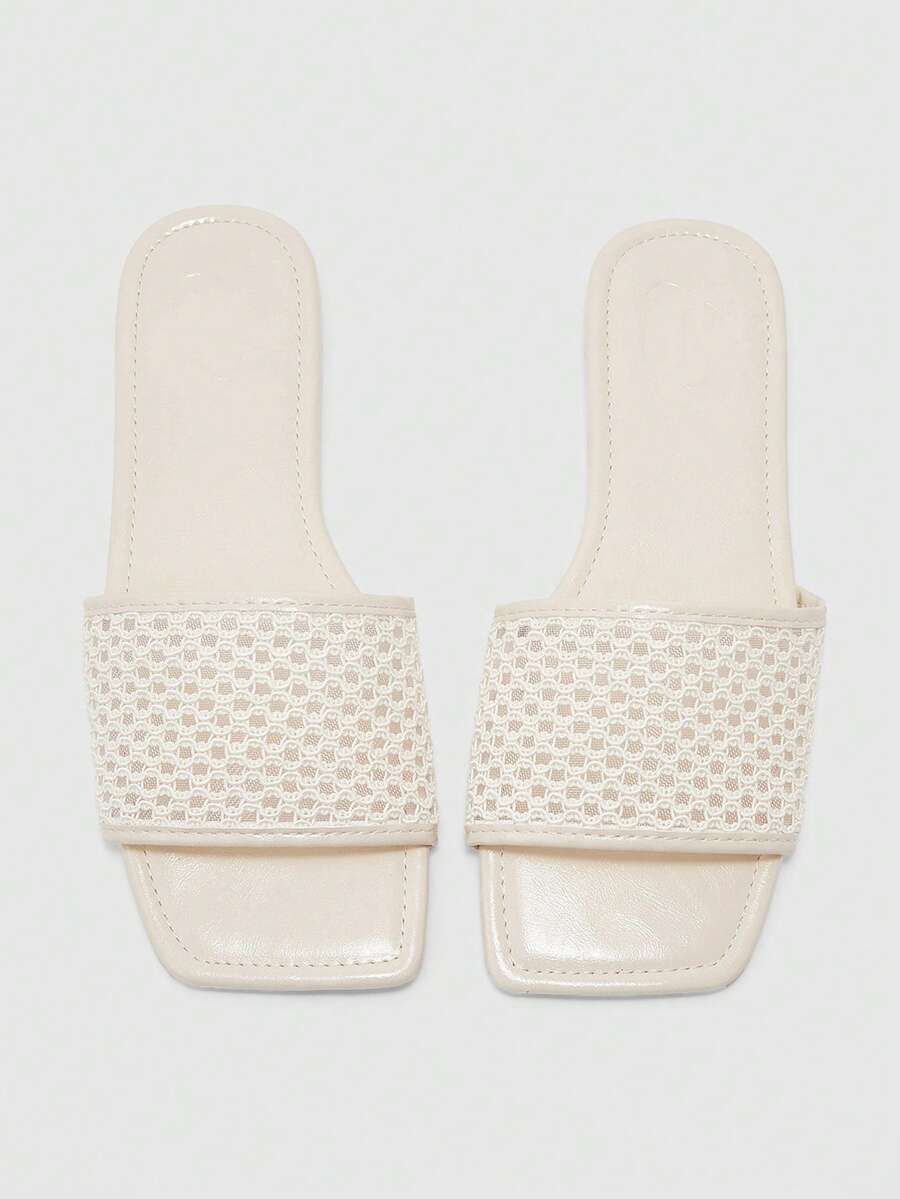 CUCCOO BIZCHIC Summer New Square Toe Hollow Woven Sandals, Wear Flat Bottom Comfortable Versatile Daily Casual Slippers - Apricot - View 1