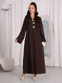 Al Najma 女士土耳其长款连衣裙和阿拉伯传统长袍 - 棕色 - 查看 4