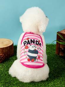 We Bare Bears X PETSIN 1件可愛黑白熊吃草莓雲朵字母寵物背心 條紋休閒風 無袖柔軟透氣防掉毛寵物衣服 - 彩色 - 查看 2