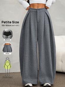 SHEIN PETITE 女款秋冬復古休閒街頭風寬鬆版型弧形下擺長褲，弧形褲腿，灰色花卉 - 灰色 - 查看 11