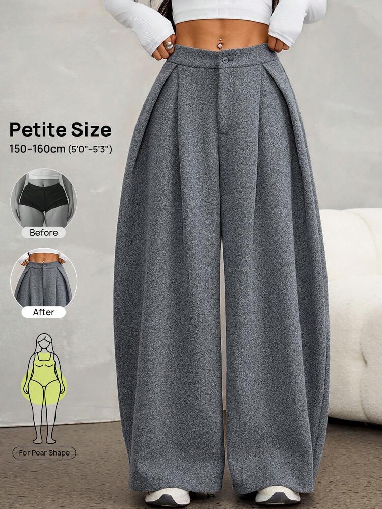 SHEIN PETITE 女款秋冬復古休閒街頭風寬鬆版型弧形下擺長褲，弧形褲腿，灰色花卉 - 灰色 - 查看 1
