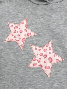 SHEIN 秋冬青少年女孩寬鬆休閒時尚可愛粉色豹紋刺繡套頭衛衣，適合日常通勤、休閒、度假、姐妹聚會、街拍 - 灰色 - 查看 3