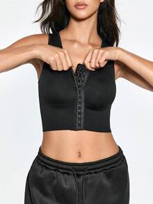 SHAPORA Women's Adjustable Front Hook Seamless Shapewear Tank Top, No Padding, Solid Color, Slimming Body-Shaping, Wearable As Outerwear, 1pc - Black - View 7