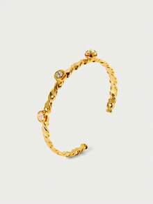 Glisma 18k Gold Plated Gem Twisted Simple Delicate Bracelet,Premium/Old Money/Classy,Summer/Beach/Prom/Party,Layered/Gemstone/Beaded/Crystals,Sexy/Vintage,For Mom/Women/Girl/Mother - Yellow Gold - View 3
