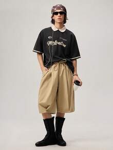 Vaulklash Men's Solid Color Drawstring Waist Casual Versatile Daily Wear Shorts - Khaki - View 8