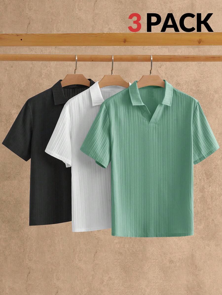 Manfinity RebelGame 3件組男士極簡冰絲觸感短袖 Polo 衫,夏季款 - 彩色 - 查看 1