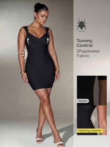 Nuvra Bandage Bodycon Revealing Figure Sexy V-Neck Spaghetti Strap Party Dress - Black - View 7