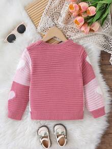 SHEIN Vintaside Kids 1件女童幼兒套頭毛衣，圓領，簡約百搭3D配色愛心提花圖案，清新可愛風，適中厚度，收邊整齊，設計精緻，時尚易穿，適合日常穿著、外出、居家、上學等多種場合，秋冬穿搭 - 彩色 - 查看 2