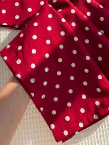 SHEIN 女童圓點編織細肩帶上衣與長褲兩件套 - 紅色 - 查看 5
