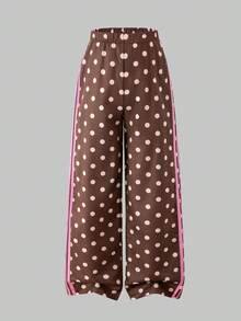 SHEIN 女童 3 件套：咖啡粉波點短版連帽外套與寬腿長褲 - 棕色 - 查看 8