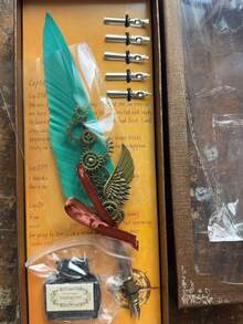 1組 Jubaboz 書法毛筆筆組，含印章與封蠟、羽毛筆、墨水，復古機械齒輪沾水筆，返校季文具 - 多色 - 查看 13